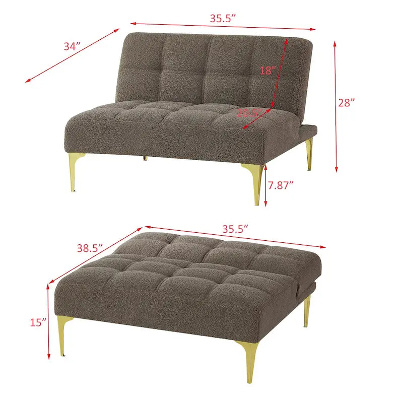 Teddy Fabric Armless Accent Chair with Gold Metal Legs and Toss Pillow