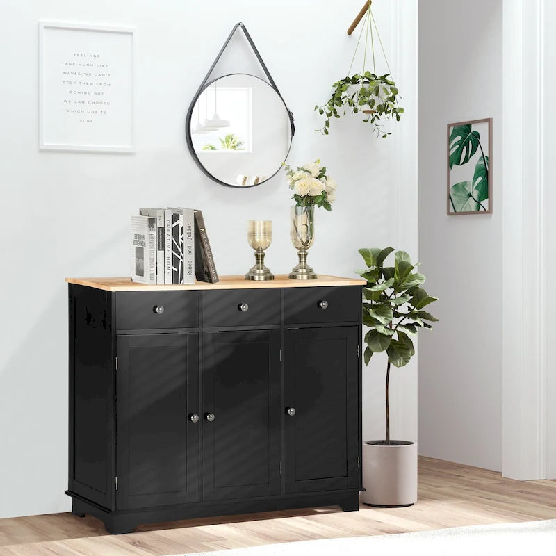 Modern Buffet Sideboard Cabinet with Adjustable Shelves and Drawers Black