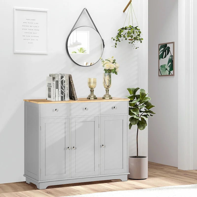 Modern Buffet Sideboard Cabinet with Adjustable Shelves and Drawers Black