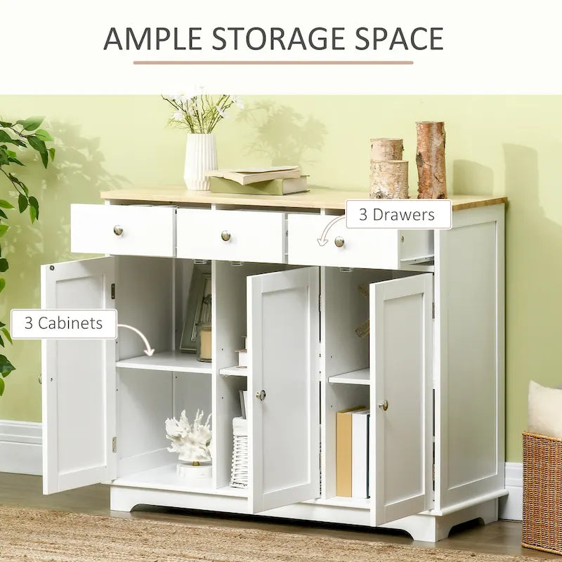 Modern Buffet Sideboard Cabinet with Adjustable Shelves and Drawers Black