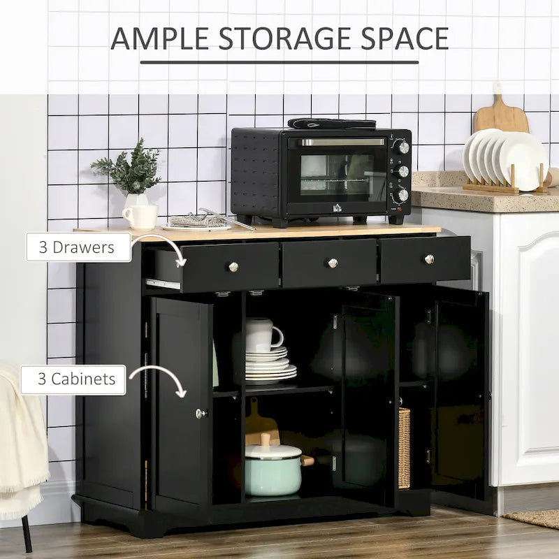 Modern Buffet Sideboard Cabinet with Adjustable Shelves and Drawers Black