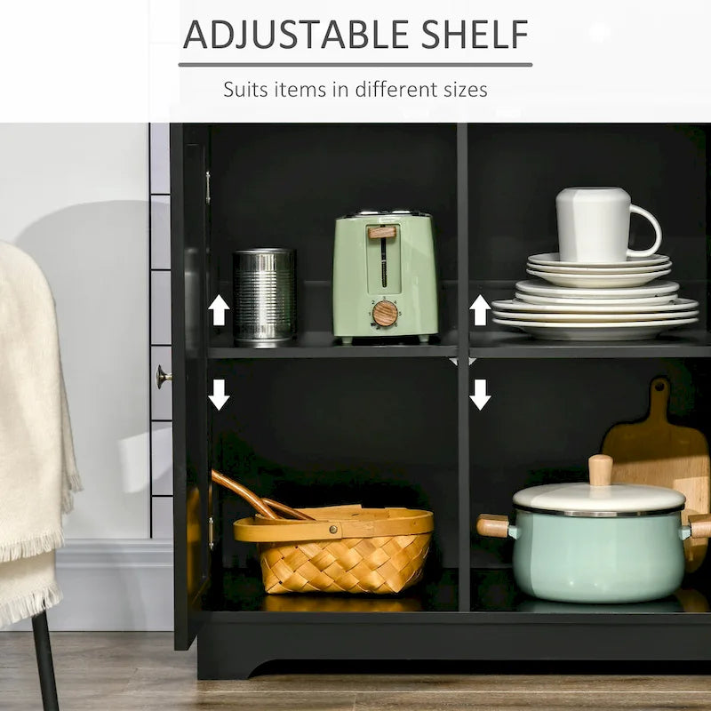 Modern Buffet Sideboard Cabinet with Adjustable Shelves and Drawers Black