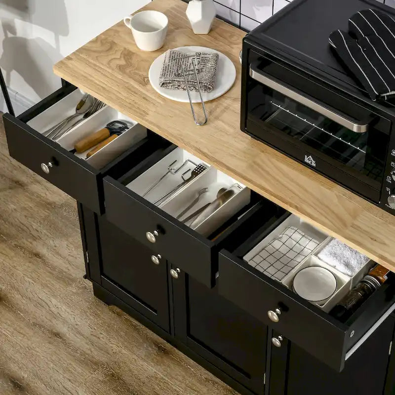 Modern Buffet Sideboard Cabinet with Adjustable Shelves and Drawers Black