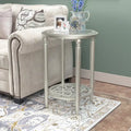 2-Tier Round Tempered Glass Side Table with Champagne Storage Shelf