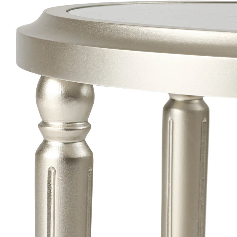 2-Tier Round Tempered Glass Side Table with Champagne Storage Shelf