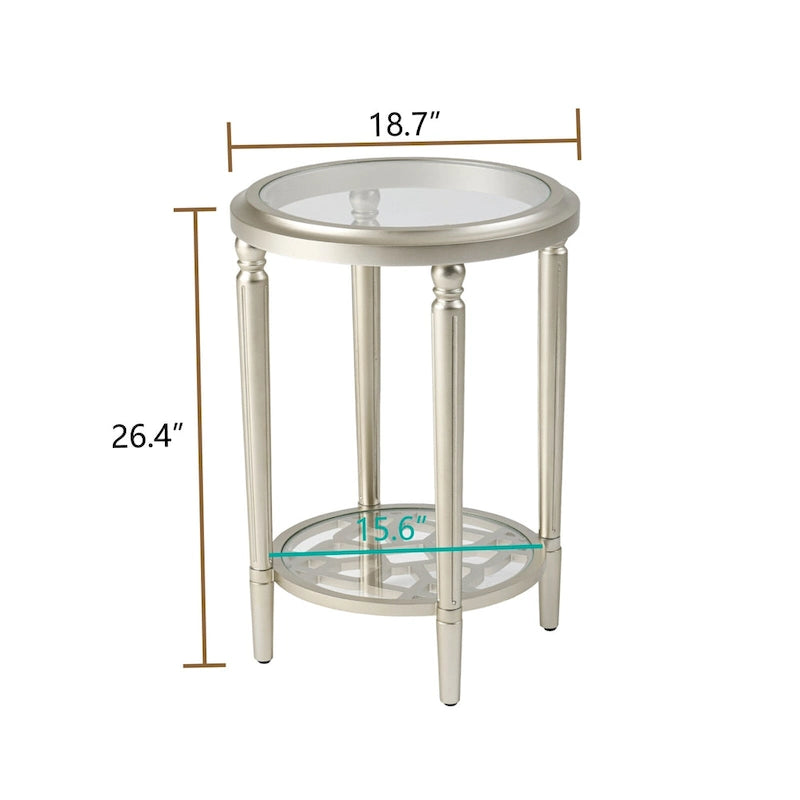 2-Tier Round Tempered Glass Side Table with Champagne Storage Shelf