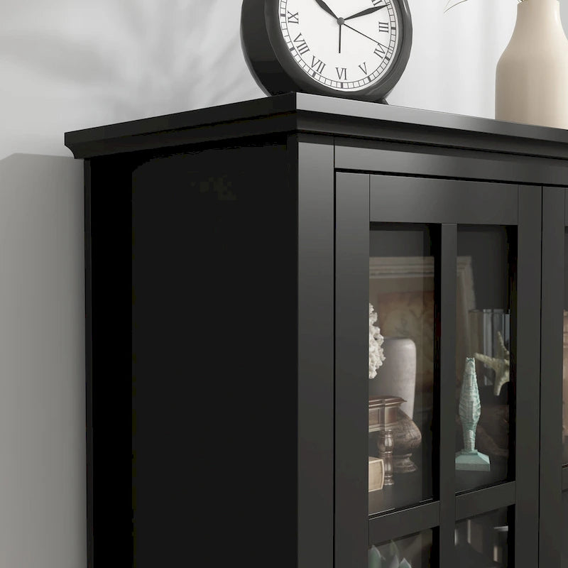 Tall Glass Door Display Cabinet with Shelves and Drawer