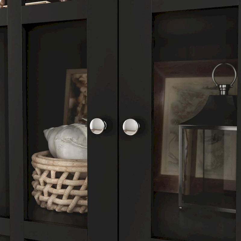 Tall Glass Door Display Cabinet with Shelves and Drawer