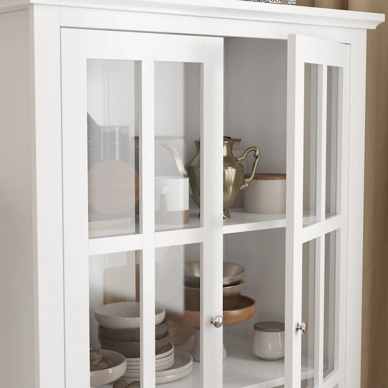 Tall Glass Door Display Cabinet with Shelves and Drawer
