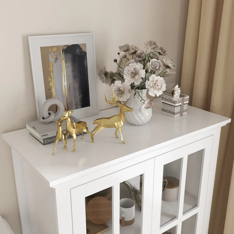Tall Glass Door Display Cabinet with Shelves and Drawer