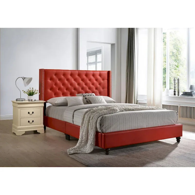 Grey Velvet Tufted Upholstered Bed Frame with Nailhead Trim