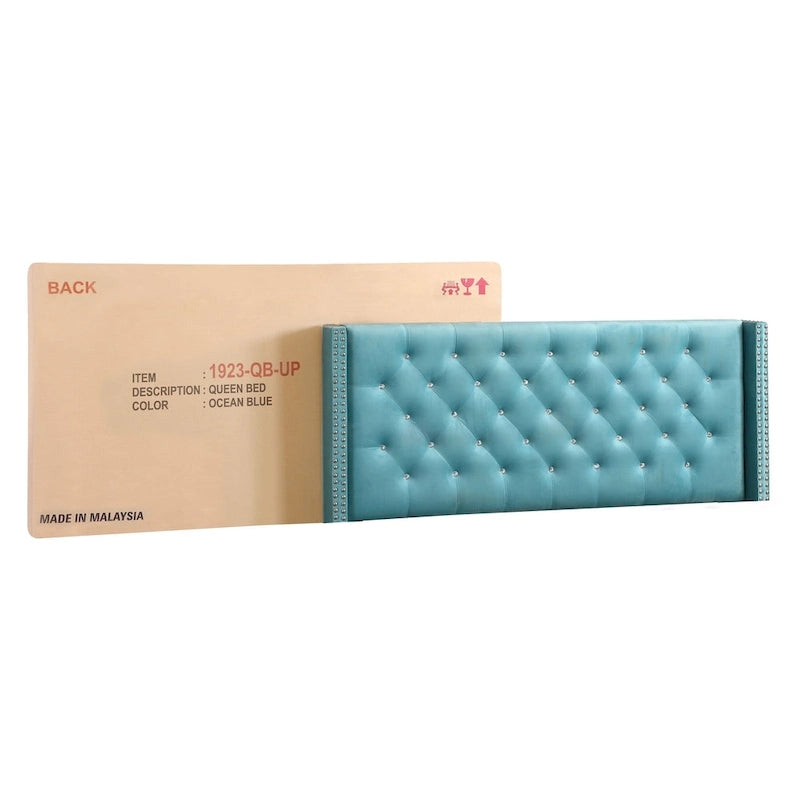 Grey Velvet Tufted Upholstered Bed Frame with Nailhead Trim