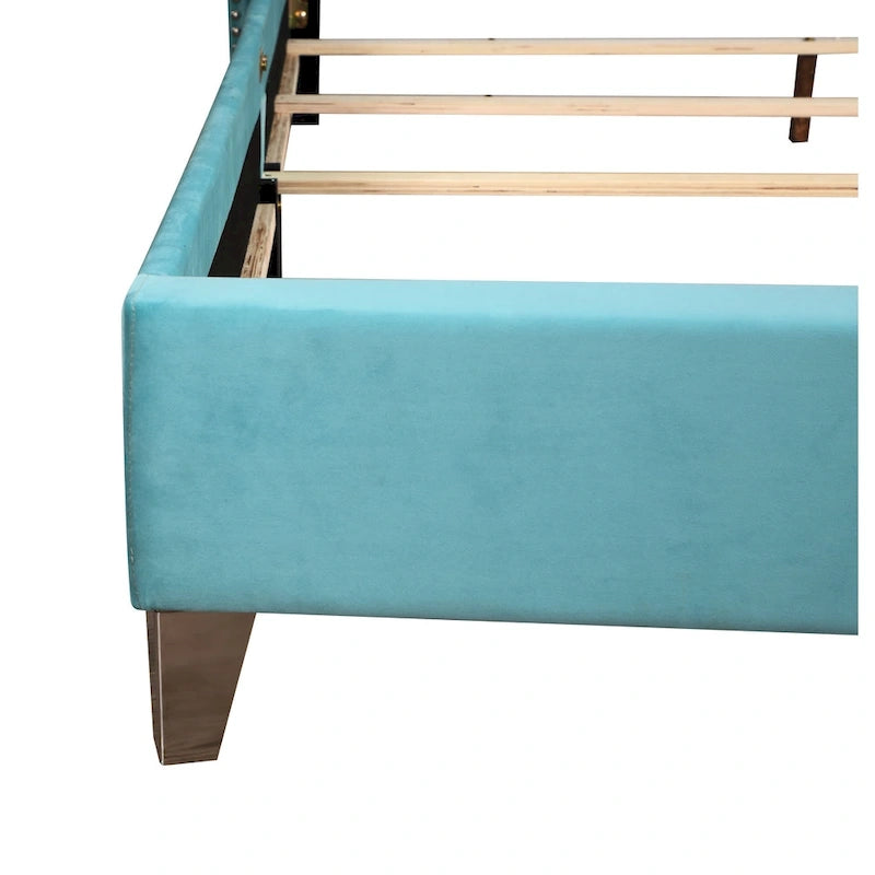 Grey Velvet Tufted Upholstered Bed Frame with Nailhead Trim