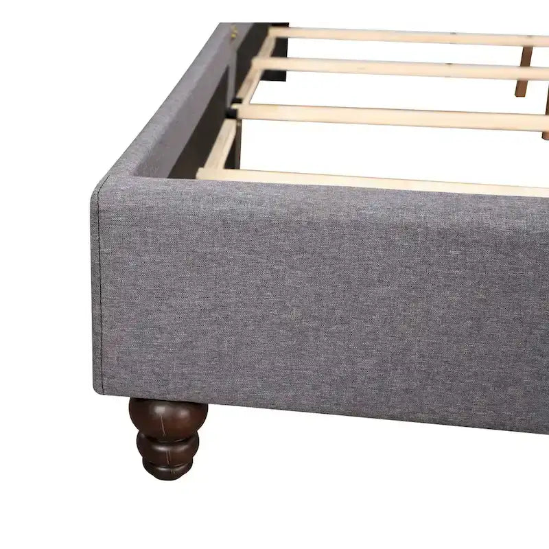 Grey Velvet Tufted Upholstered Bed Frame with Nailhead Trim