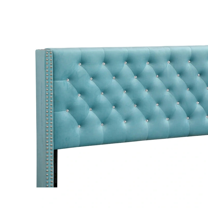Grey Velvet Tufted Upholstered Bed Frame with Nailhead Trim