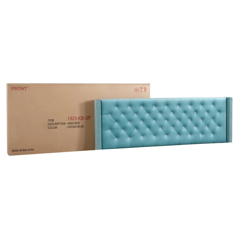 Grey Velvet Tufted Upholstered Bed Frame with Nailhead Trim