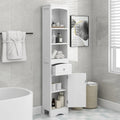 Tall Freestanding Bathroom Storage Cabinet with Drawer Open Shelves White Painted