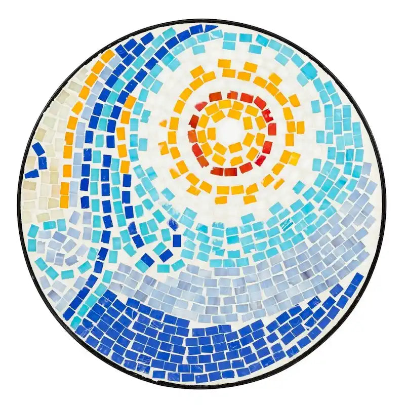 Round Mosaic Glass Top Accent Side Table Indoor Outdoor Blue Green Yellow