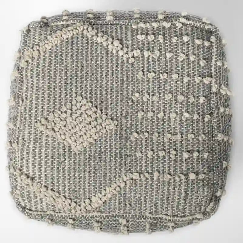 Grey Cream Handwoven Recycled Polyester Square Cube Pouf Ottoman Accent