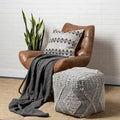 Grey Cream Handwoven Recycled Polyester Square Cube Pouf Ottoman Accent
