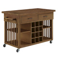 Rolling Kitchen Island Cart with Wine Rack Drawers Oak Finish