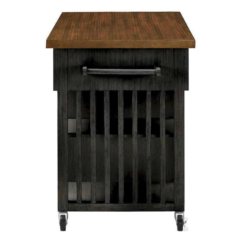 Rolling Kitchen Island Cart with Wine Rack Drawers Oak Finish