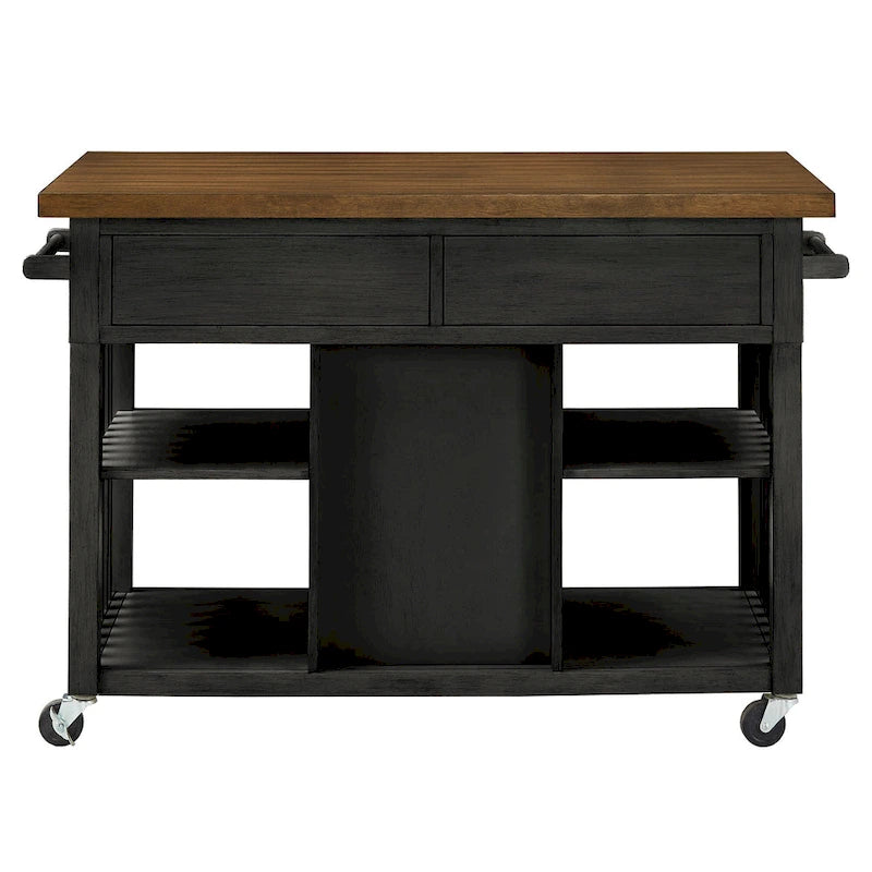 Rolling Kitchen Island Cart with Wine Rack Drawers Oak Finish