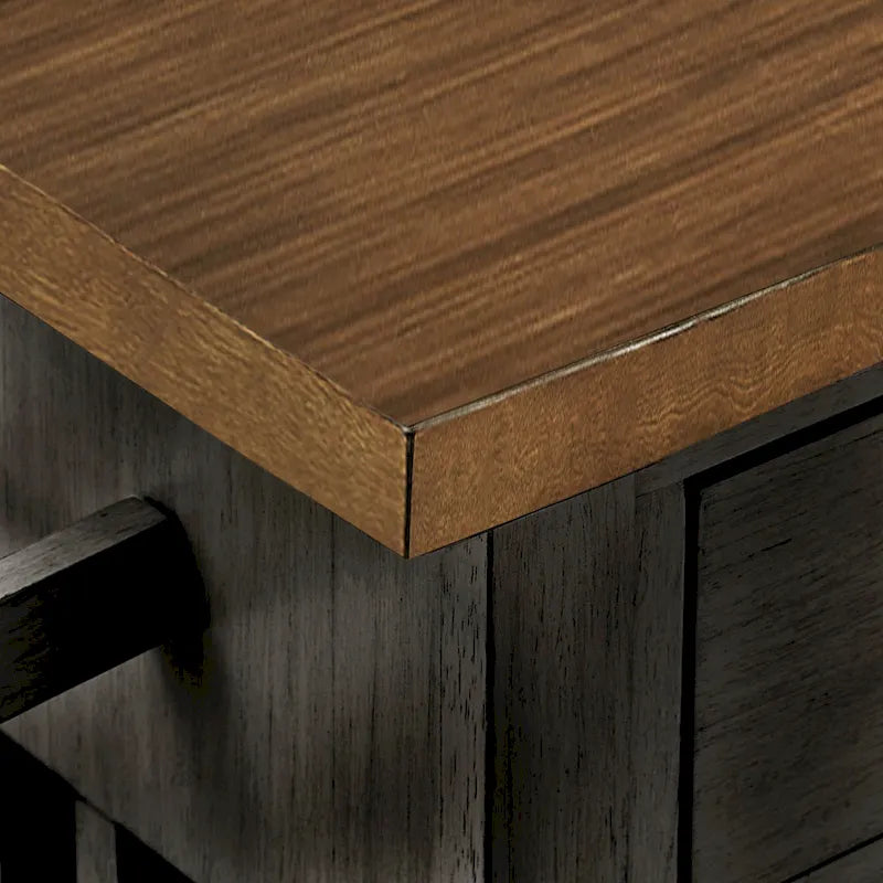 Rolling Kitchen Island Cart with Wine Rack Drawers Oak Finish