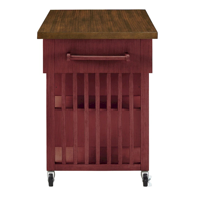 Rolling Kitchen Island Cart with Wine Rack Drawers Oak Finish