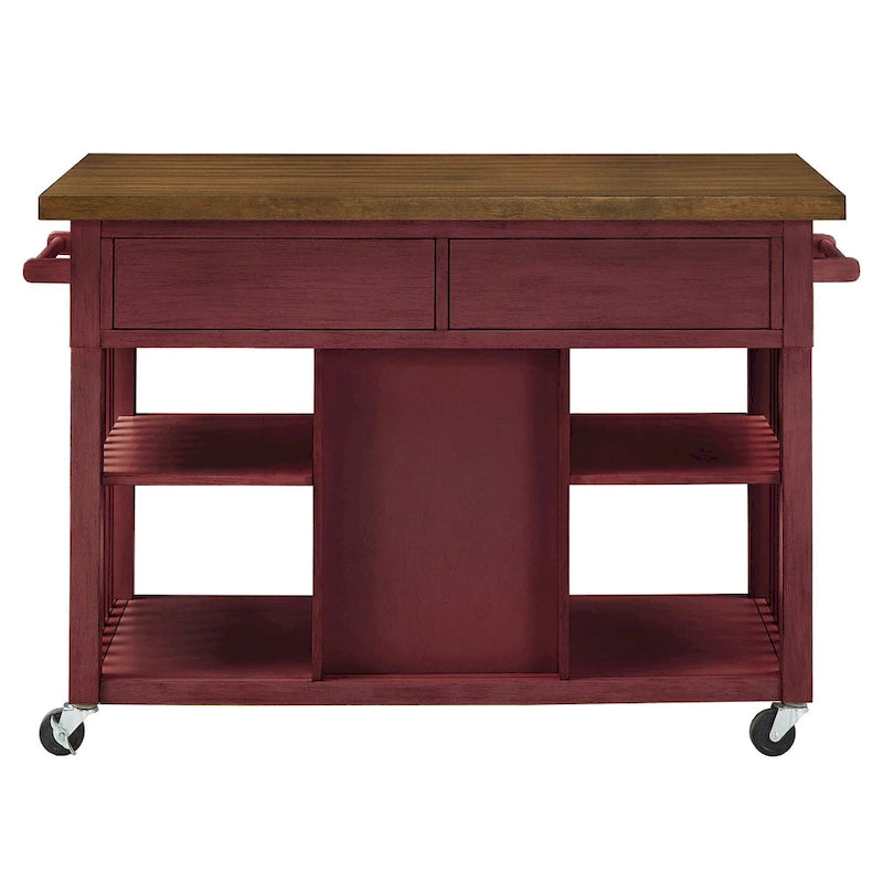 Rolling Kitchen Island Cart with Wine Rack Drawers Oak Finish