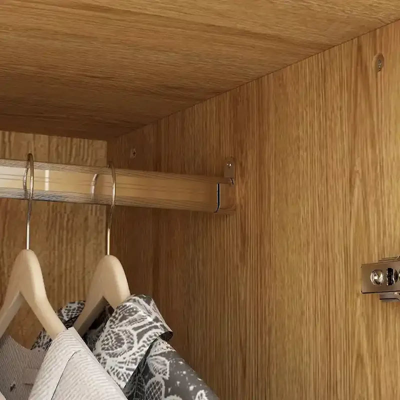 Freestanding Wooden Two-Door Two-Drawer Wardrobe Closet Storage Cabinet Natural