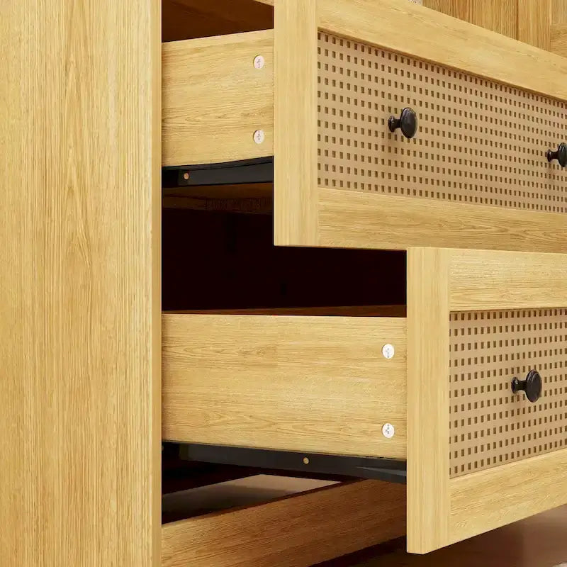 Freestanding Wooden Two-Door Two-Drawer Wardrobe Closet Storage Cabinet Natural