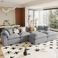 Large Sectional Sofa with Chaise Removable Cushions Polyester Grey Beige