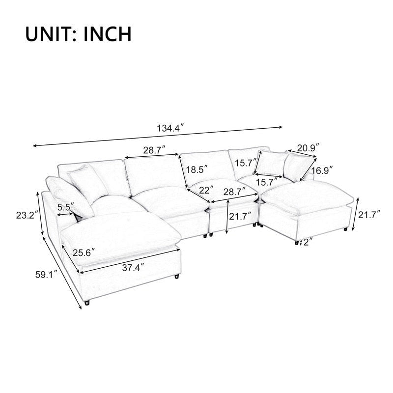 Large Sectional Sofa with Chaise Removable Cushions Polyester Grey Beige