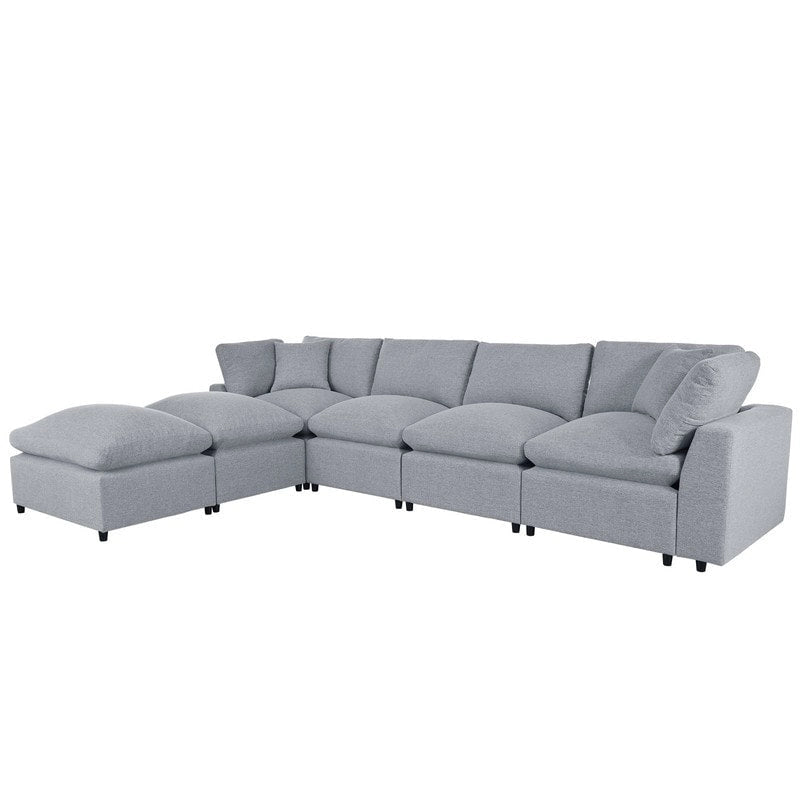 Large Sectional Sofa with Chaise Removable Cushions Polyester Grey Beige