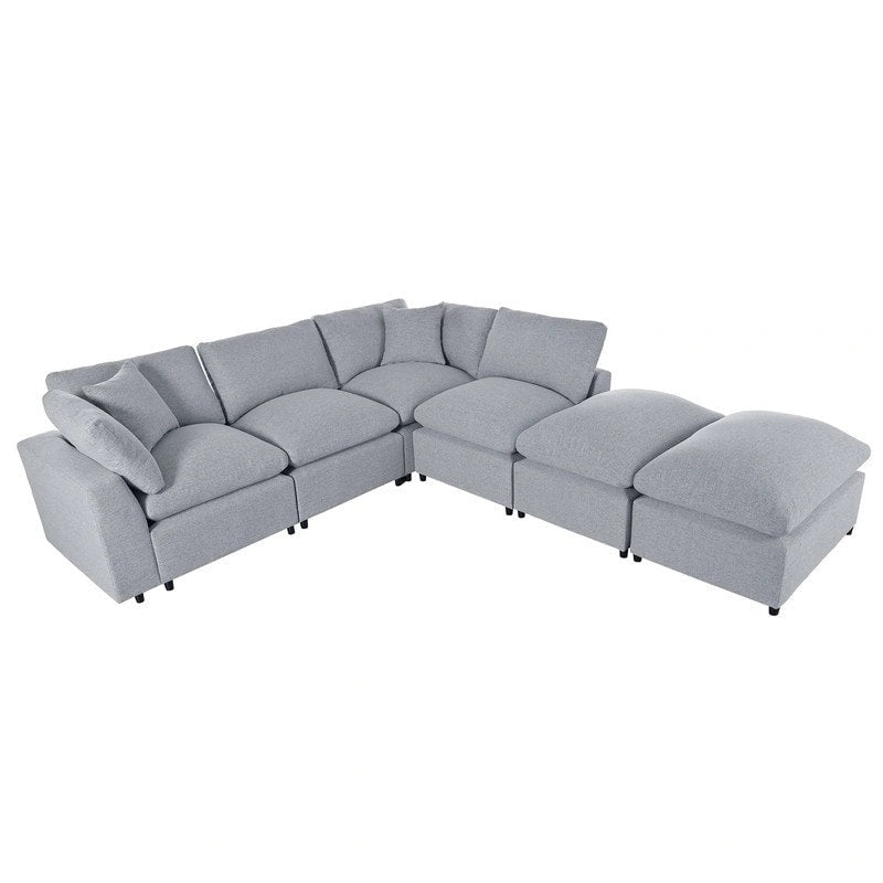 Large Sectional Sofa with Chaise Removable Cushions Polyester Grey Beige