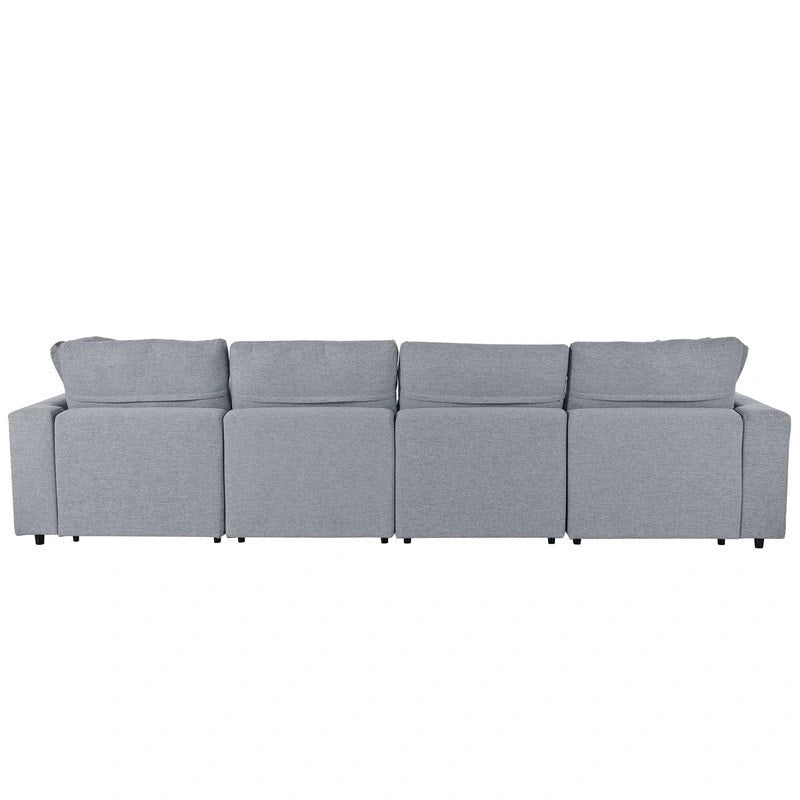 Large Sectional Sofa with Chaise Removable Cushions Polyester Grey Beige