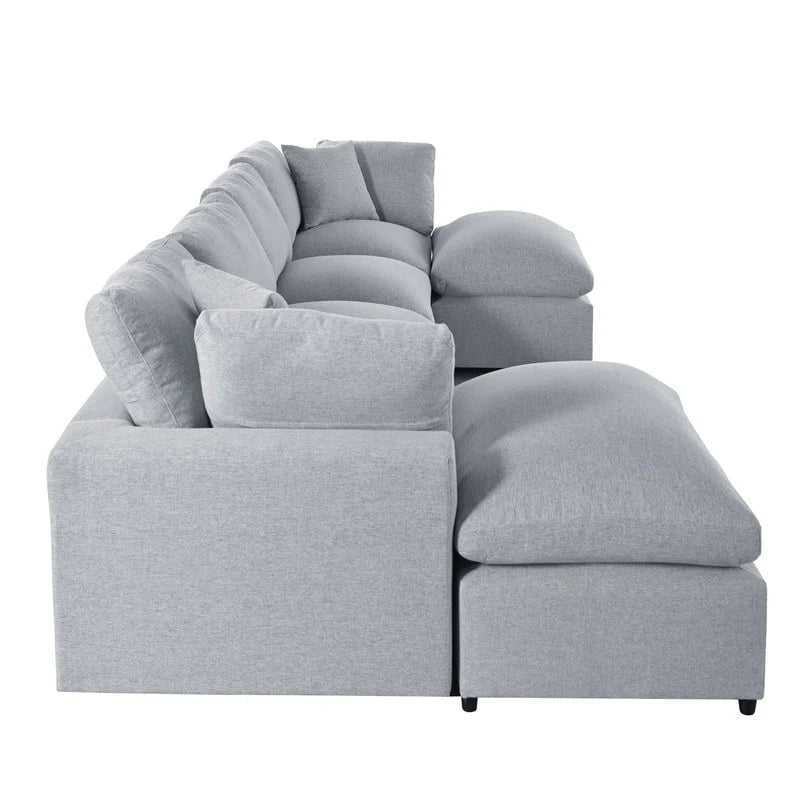 Large Sectional Sofa with Chaise Removable Cushions Polyester Grey Beige