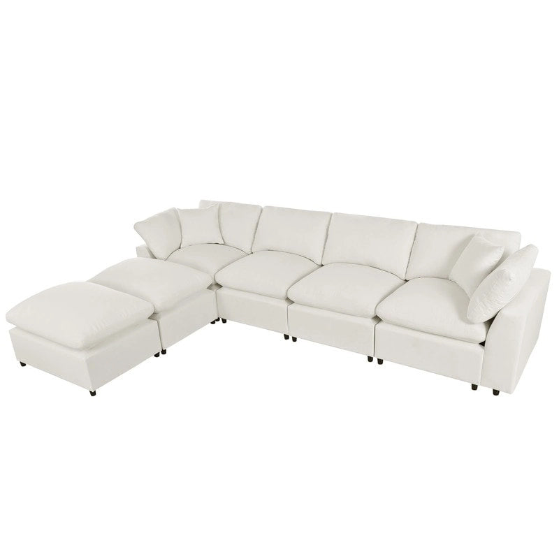 Large Sectional Sofa with Chaise Removable Cushions Polyester Grey Beige