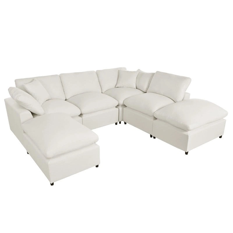 Large Sectional Sofa with Chaise Removable Cushions Polyester Grey Beige