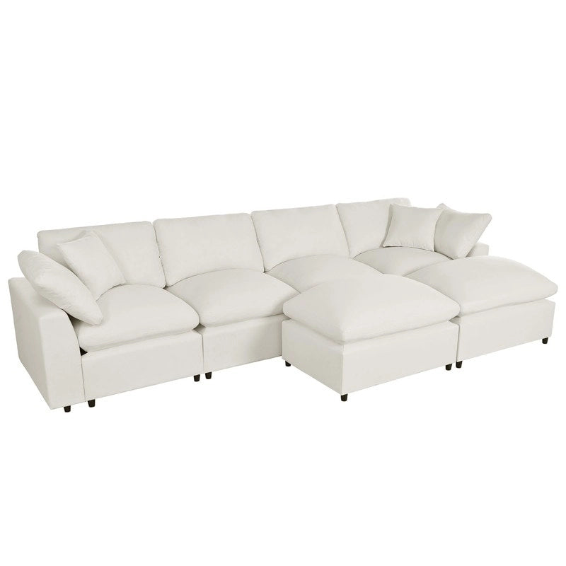 Large Sectional Sofa with Chaise Removable Cushions Polyester Grey Beige