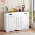 Wood Storage Sideboard Cabinet with 3 Drawers and Doors, Retro White and Grey
