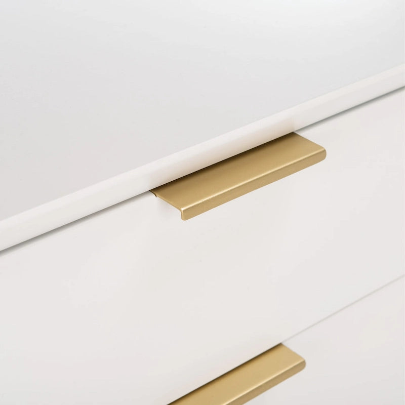 White 3-Drawer Nightstand Accent Table with Gold-Capped Legs