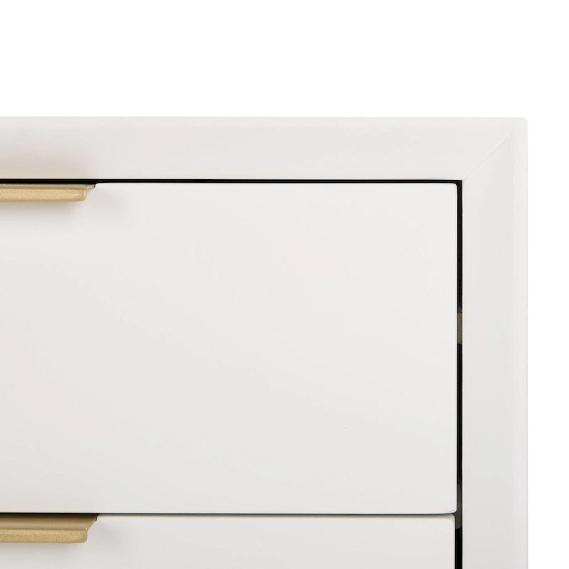 White 3-Drawer Nightstand Accent Table with Gold-Capped Legs
