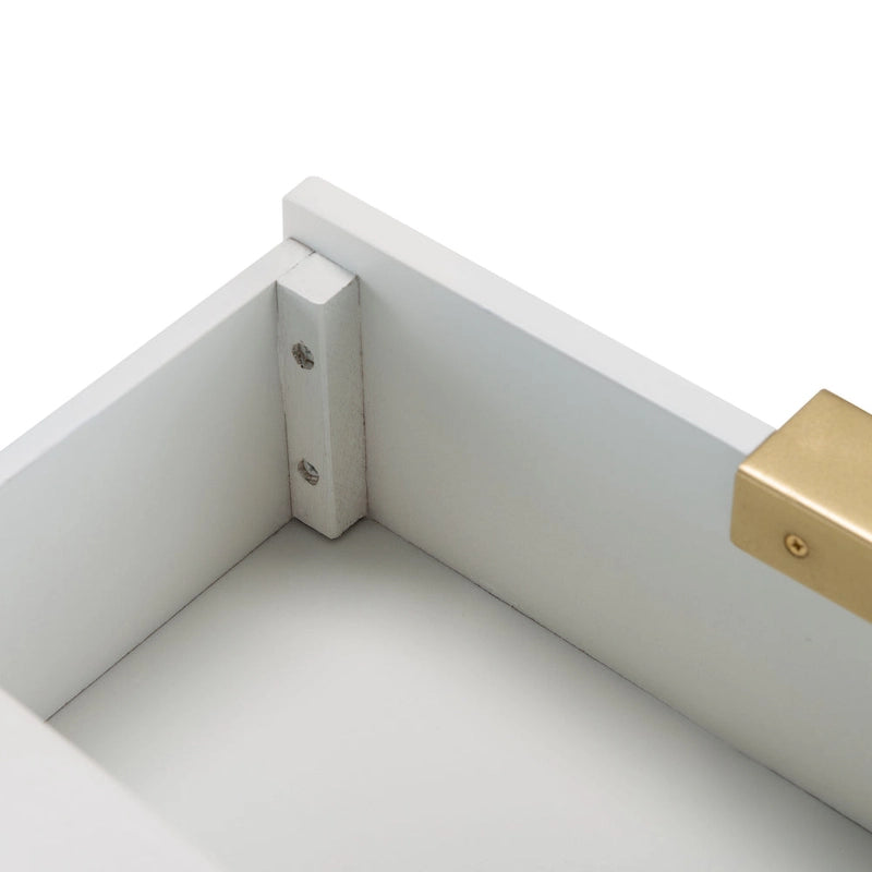 White 3-Drawer Nightstand Accent Table with Gold-Capped Legs