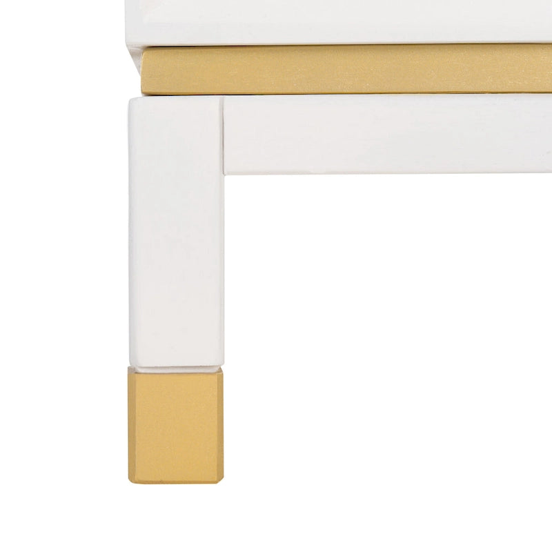 White 3-Drawer Nightstand Accent Table with Gold-Capped Legs