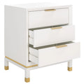 White 3-Drawer Nightstand Accent Table with Gold-Capped Legs