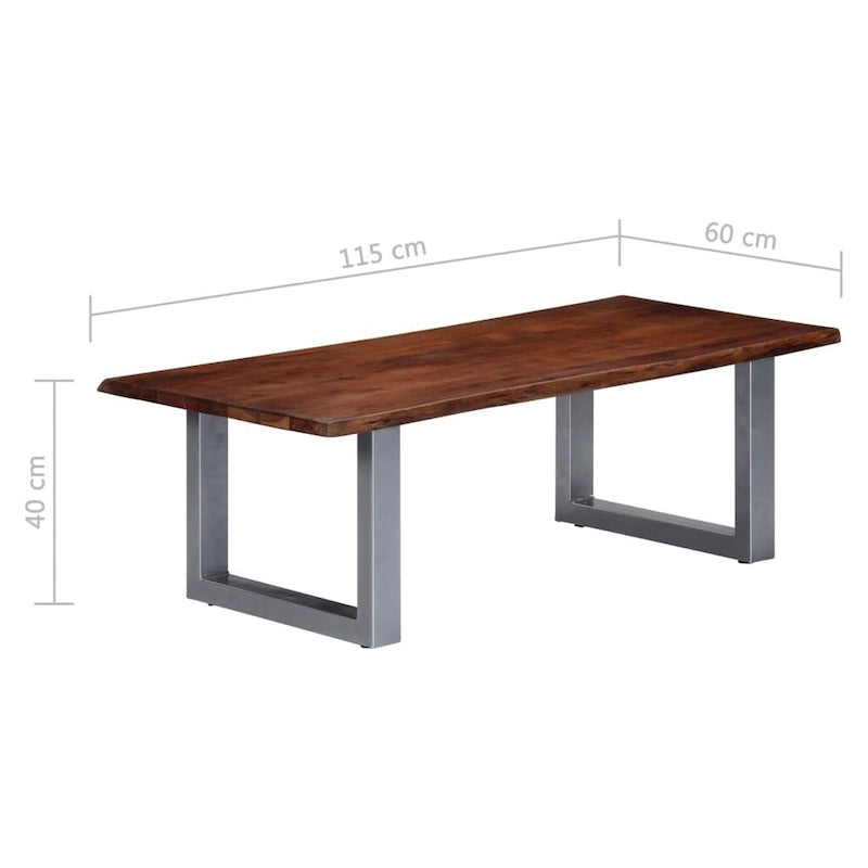 Live Edge Acacia Wood Coffee Table Brown Silver Industrial Style