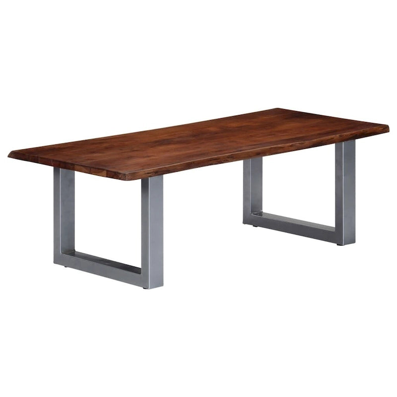Live Edge Acacia Wood Coffee Table Brown Silver Industrial Style