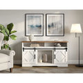 Farmhouse Sliding Barn Door TV Stand White Wood Grain Media Console
